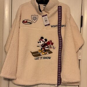 Disney Ladies Mickey Mouse Winter Snow Skiing Ivory Sherpa NWT $79 Ladies XXL